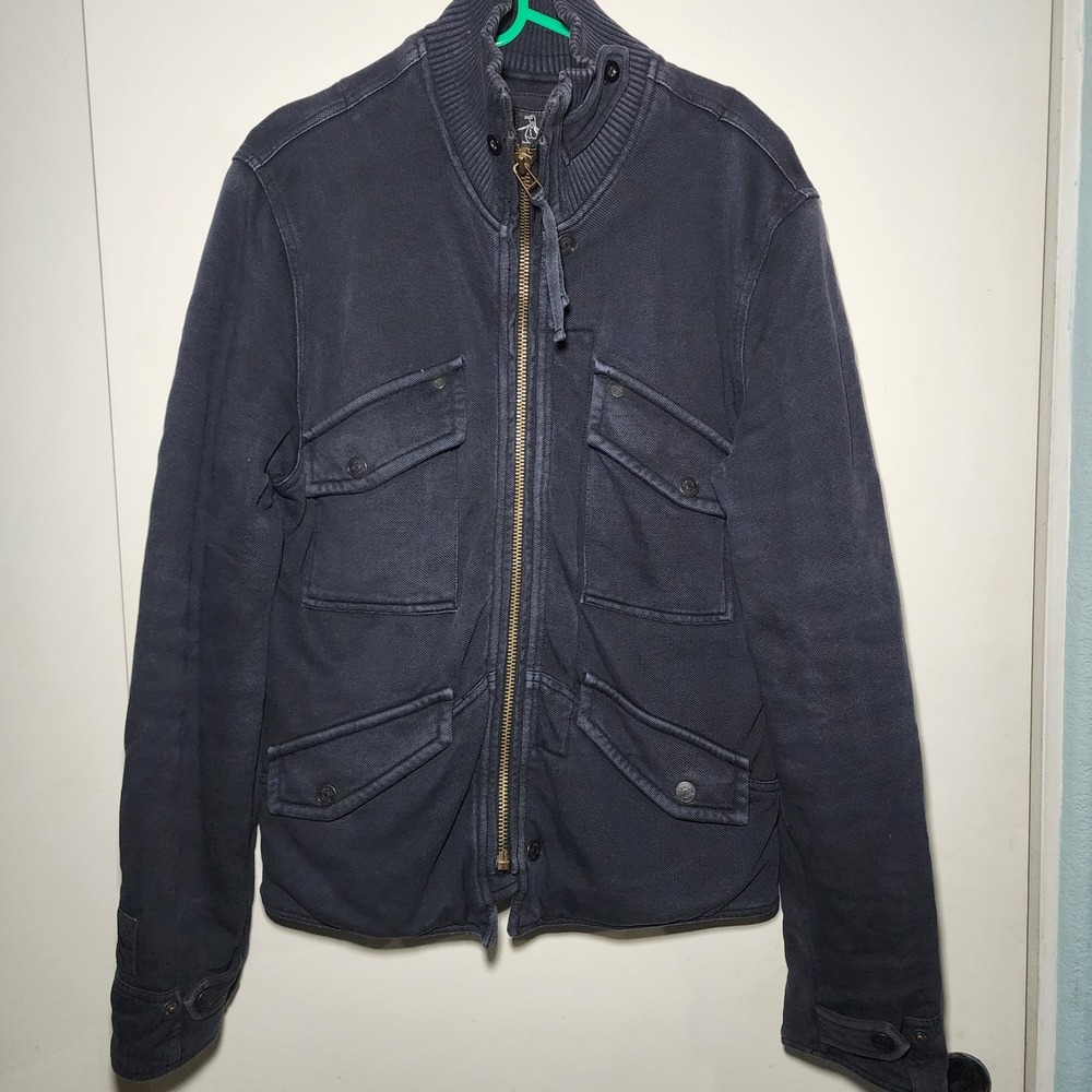 Original Penguin Mens Heavyweight Military Field Jacket Navy Blue Small Faded